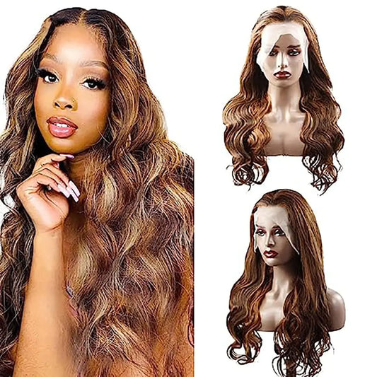 GzorOuzr 13X6 P4/30 Body Wave Human Hair Wigs Highlight Brazilian Remy Hair Wigs For Women 130% Density Glueless No Lace Wig Frontal Wigs 22 Inch