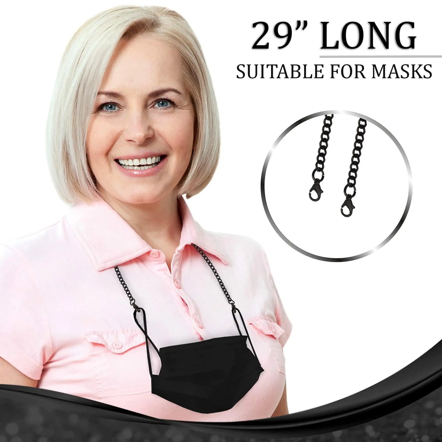 Eyeglass Chains for Women Men Glasses Black Holder NonSlip Silicon Tips 29 inch