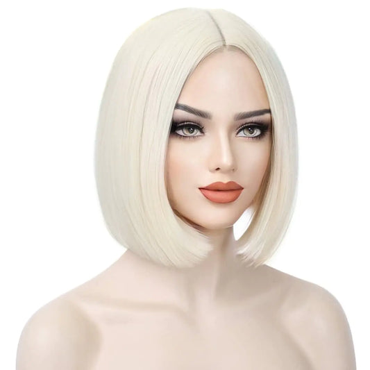 WTHCOS Platinum Blonde Bob Wigs for Women Short Straight Blonde Hair Wig Light Blonde Bob Wigs Side Part Cosplay Wig Heat Resistant Natural Looking Synthetic Wigs (Platinum Blonde)