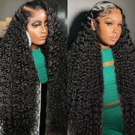 LAPIALA 32 Inch Deep Wave Lace Front Wigs Human Hair Pre Plucked 13x6 Deep Wave HD Lace Frontal Wigs Human Hair Curly Wigs for Women 200% Density Deep Curly Glueless Wigs Human Hair with Baby Hair