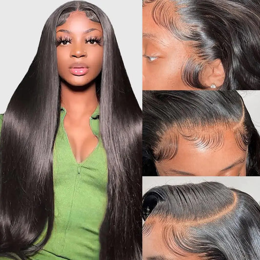 Tecoloy Straight Lace Front Wigs Human Hair Pre Plucked 13x4 HD Lace Frontal Wigs for Black Women Straight Wigs Human Hair with Baby Hair Glueless 180 Density Natural Black 22 Inch