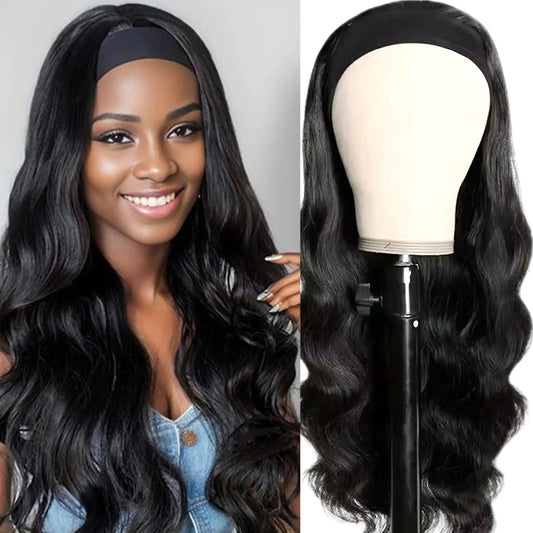 Comfair Headband Wigs Human Hair Half Wigs for Black Women Wear and Go Glueless Bob Headband Wigs Short Straight Wigs 180% Density No lace Headband wig
