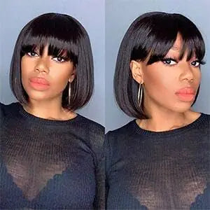 MARRY MOON 8inch 3x1 Bob Lace Front Wigs Human Hair Human Glueless Hair Wigs with Bangs for Black Women