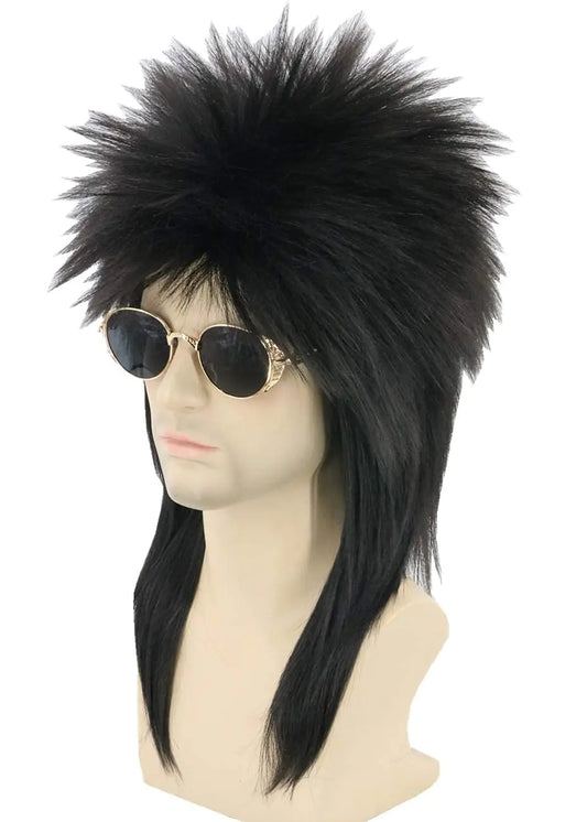 LeMarnia Black Spiked Mullet Wigs for Men and Women 80s Heavy Metal Punk Rocker Wigs Halloween Costumes Funny Wigs
