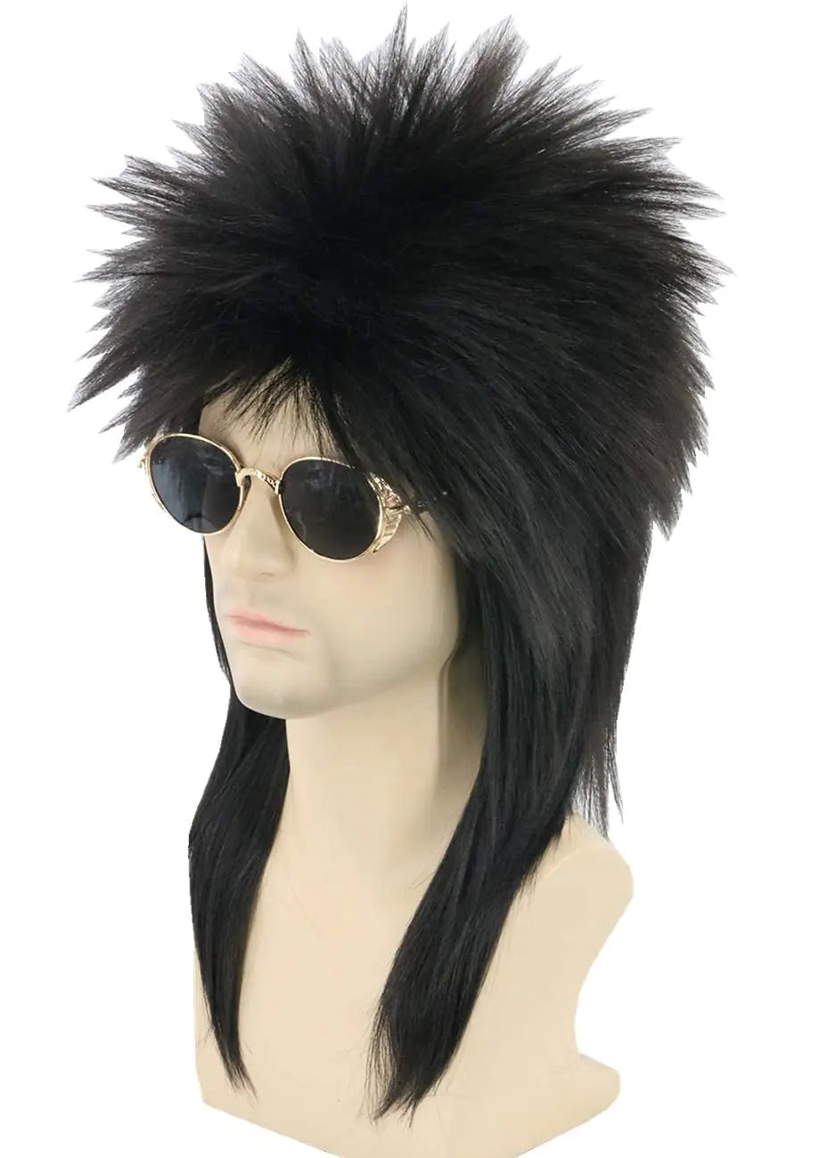 LeMarnia Black Spiked Mullet Wigs for Men and Women 80s Heavy Metal Punk Rocker Wigs Halloween Costumes Funny Wigs