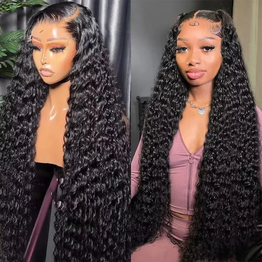 PERISMODA 32 Inch 12A Water Wave Lace Front Wigs Human Hair 13x4 Full HD Transparent Lace Frontal Wigs Human Hair Pre Plucked 180% Density Deep Wave Lace Frontal Wigs Wet and Wavy Wigs for Women