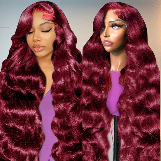 99j Burgundy Lace Front Wigs Human Hair Wine Red Colored body wave 13x6 HD Lace Frontal Wigs Human Hair Pre Plucked with Baby Hair 180 Density Glueless Wigs Human Hair Wigs for Black Women 32 Inch