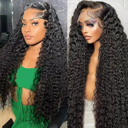 Deep Wave Lace Front Wigs Human Hair 13x6 HD Lace Front Wigs Human Hair Pre Plucked 200% Density Deep Curly Human Hair Lace Frontal Wigs For Women 36 Inch
