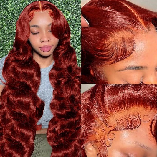 METDIO Reddish Brown Lace Front Wigs Human Hair Pre Plucked 13X6 Body Wave Lace Front Wigs Human Hair with Baby Hair Colored Red HD Lace Frontal Wigs 180% Density Human Hair Wigs For Women 28 Inch