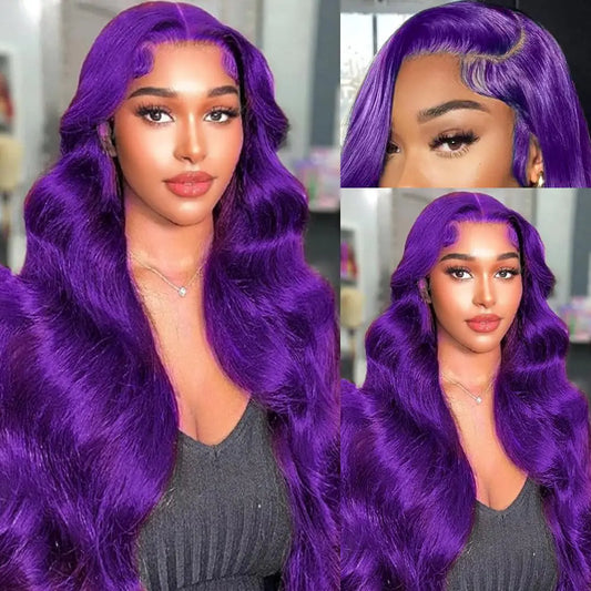 XIAPAY Purple Lace Front Wigs Human Hair With Baby Hair 13x4 Purple Human Hair Wig Body Wave Lace Front Wigs Human Hair Pre Plucked Colored Wigs Human Hair 200% Density Purple Wigs For Women 22 Inch