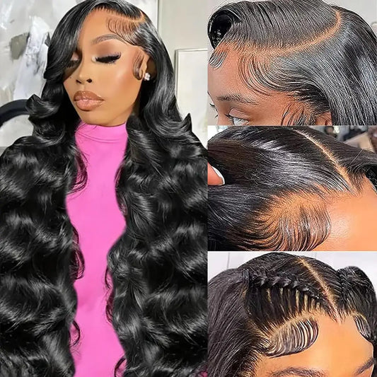 Hakaniya 13x6 Lace Front Wigs Human Hair Pre Plucked Body Wave HD Transparent Lace Frontal Wigs Human Hair 180% Density Glueless Wigs Human Hair with Baby Hair for Women 24 Inch