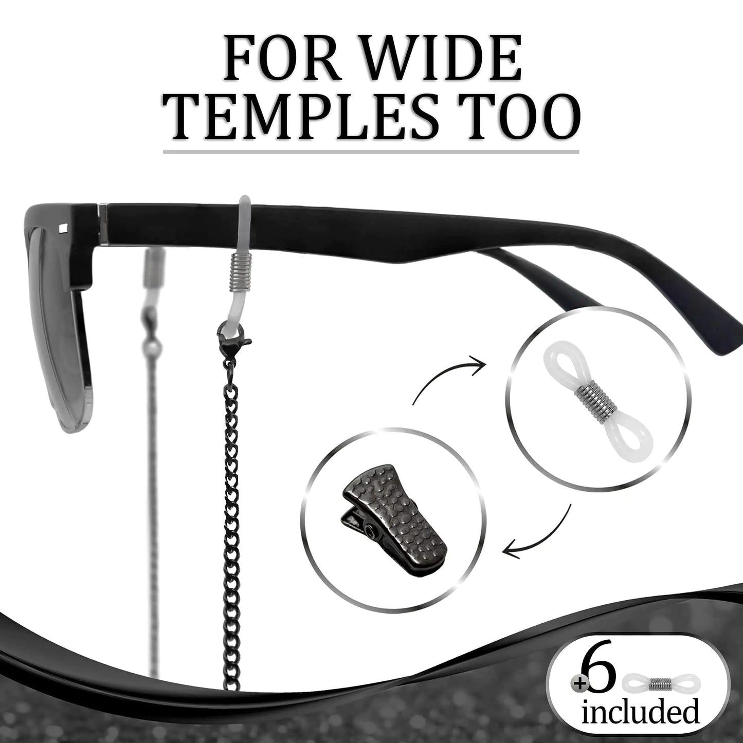 Eyeglass Chains for Women Men Glasses Black Holder NonSlip Silicon Tips 29 inch