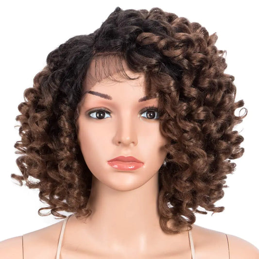 Style Icon 13" Afro Wigs Short Curly Wigs for Black Women Lace Front Side Part Synthetic Wigs Ombre Blonde Wig (13 Inch OT30)